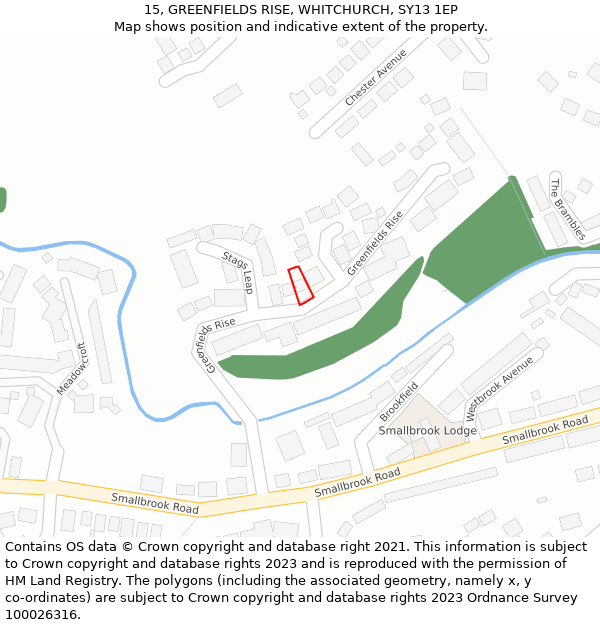 15, GREENFIELDS RISE, WHITCHURCH, SY13 1EP: Location map and indicative extent of plot