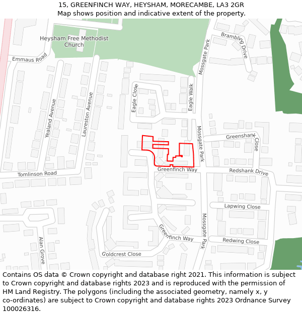 15, GREENFINCH WAY, HEYSHAM, MORECAMBE, LA3 2GR: Location map and indicative extent of plot