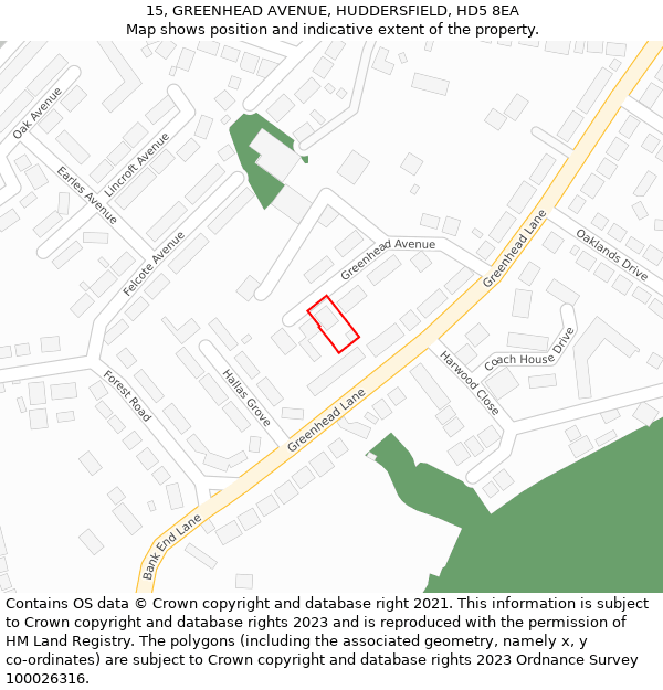 15, GREENHEAD AVENUE, HUDDERSFIELD, HD5 8EA: Location map and indicative extent of plot