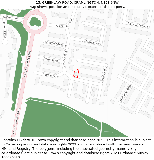 15, GREENLAW ROAD, CRAMLINGTON, NE23 6NW: Location map and indicative extent of plot