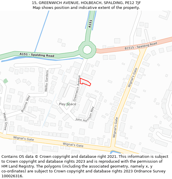 15, GREENWICH AVENUE, HOLBEACH, SPALDING, PE12 7JF: Location map and indicative extent of plot