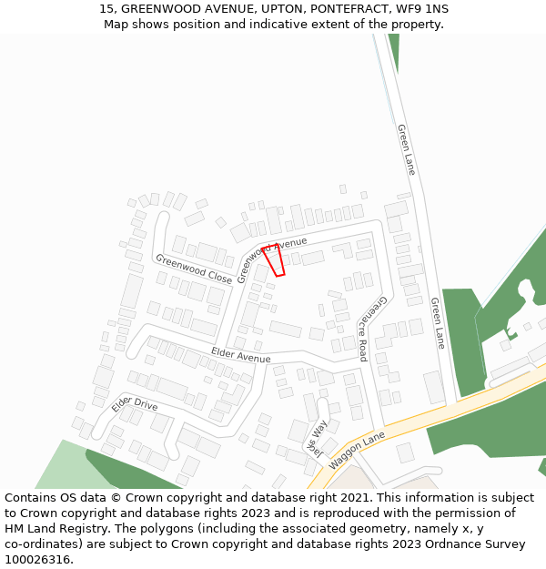 15, GREENWOOD AVENUE, UPTON, PONTEFRACT, WF9 1NS: Location map and indicative extent of plot