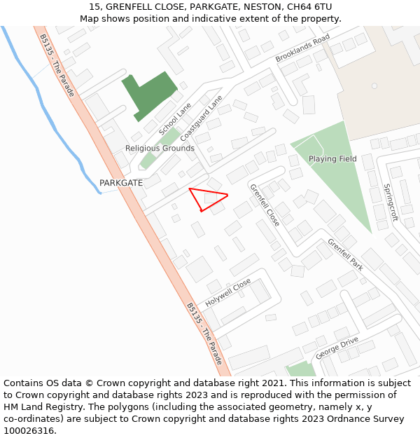 15, GRENFELL CLOSE, PARKGATE, NESTON, CH64 6TU: Location map and indicative extent of plot