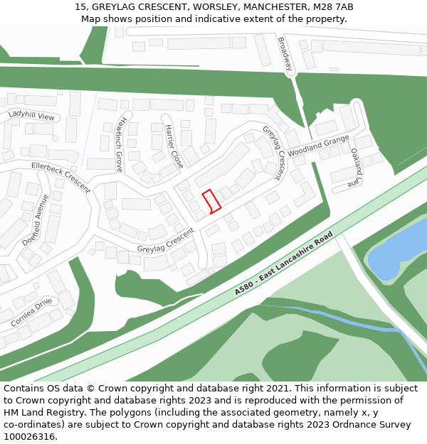 15, GREYLAG CRESCENT, WORSLEY, MANCHESTER, M28 7AB: Location map and indicative extent of plot