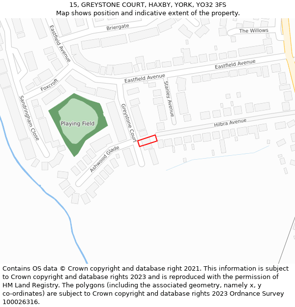 15, GREYSTONE COURT, HAXBY, YORK, YO32 3FS: Location map and indicative extent of plot