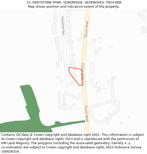 15, GREYSTONE PARK, SUNDRIDGE, SEVENOAKS, TN14 6EB: Location map and indicative extent of plot