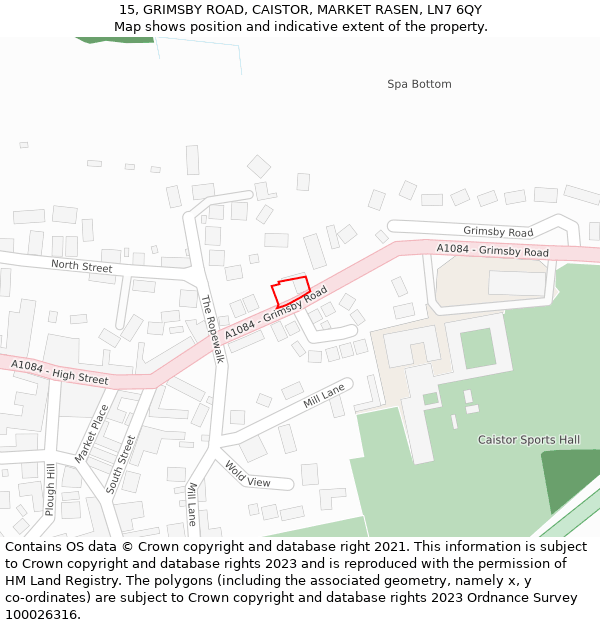 15, GRIMSBY ROAD, CAISTOR, MARKET RASEN, LN7 6QY: Location map and indicative extent of plot