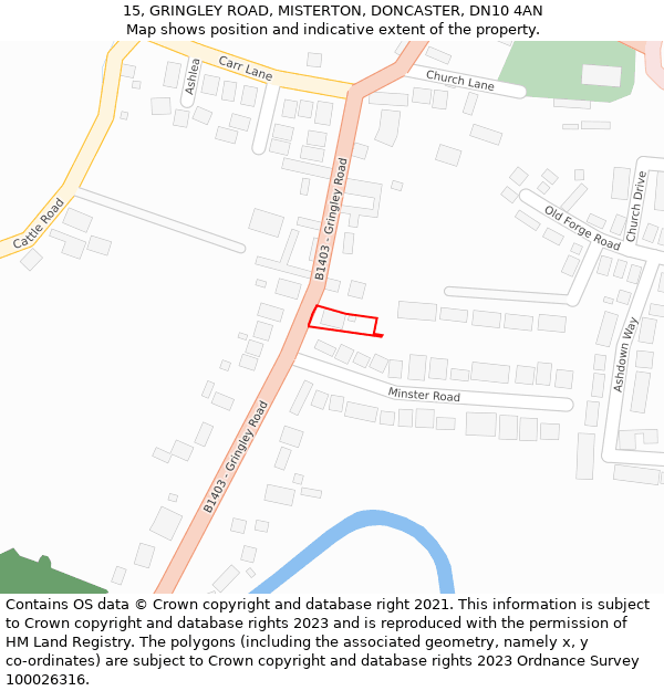 15, GRINGLEY ROAD, MISTERTON, DONCASTER, DN10 4AN: Location map and indicative extent of plot