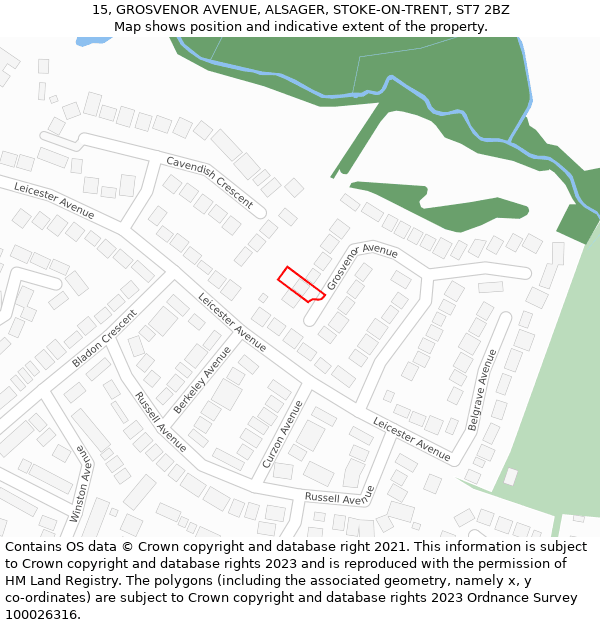 15, GROSVENOR AVENUE, ALSAGER, STOKE-ON-TRENT, ST7 2BZ: Location map and indicative extent of plot