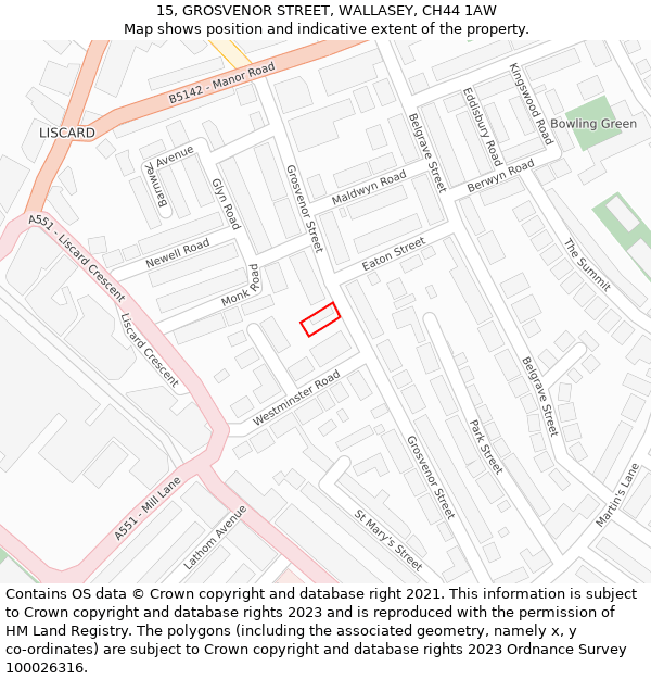 15, GROSVENOR STREET, WALLASEY, CH44 1AW: Location map and indicative extent of plot