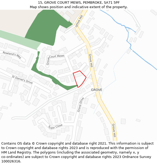 15, GROVE COURT MEWS, PEMBROKE, SA71 5PF: Location map and indicative extent of plot