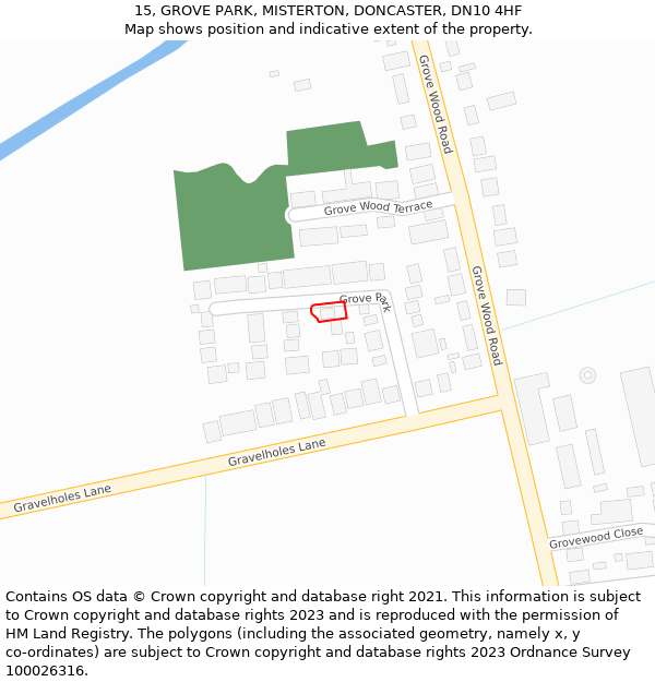 15, GROVE PARK, MISTERTON, DONCASTER, DN10 4HF: Location map and indicative extent of plot