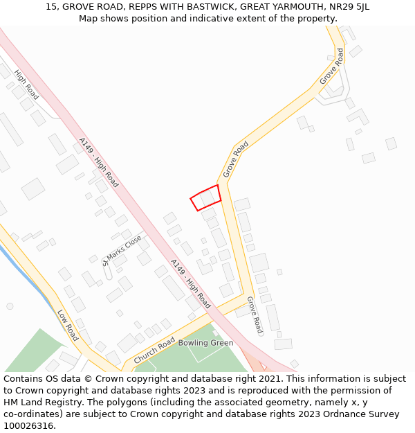 15, GROVE ROAD, REPPS WITH BASTWICK, GREAT YARMOUTH, NR29 5JL: Location map and indicative extent of plot