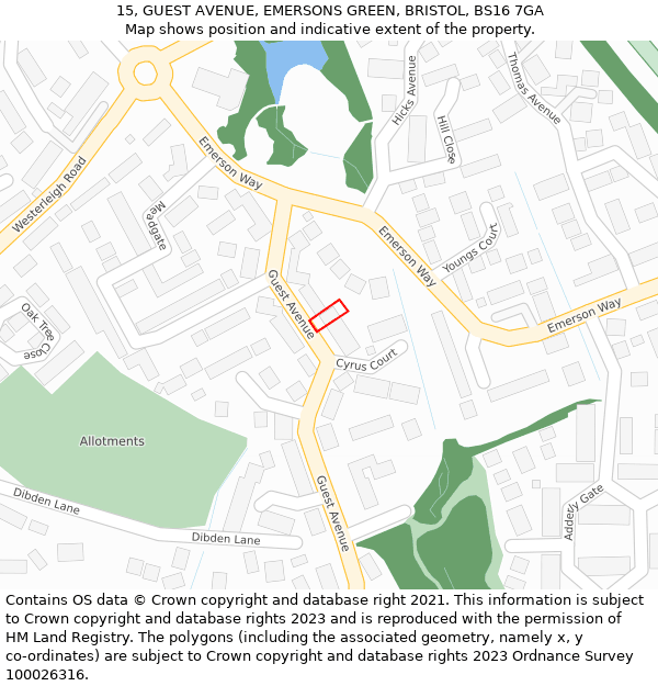 15, GUEST AVENUE, EMERSONS GREEN, BRISTOL, BS16 7GA: Location map and indicative extent of plot