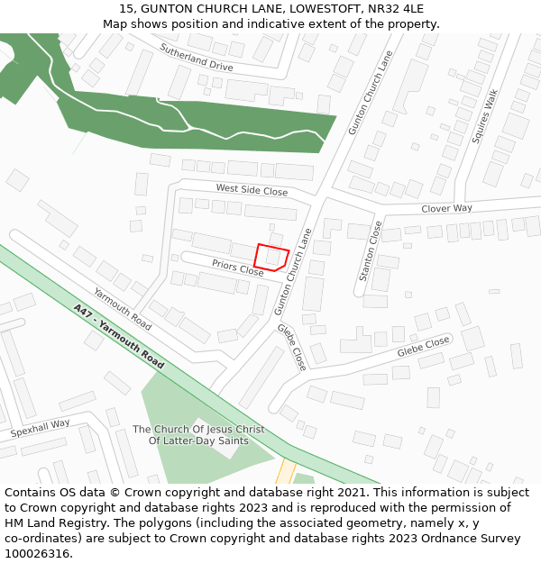 15, GUNTON CHURCH LANE, LOWESTOFT, NR32 4LE: Location map and indicative extent of plot
