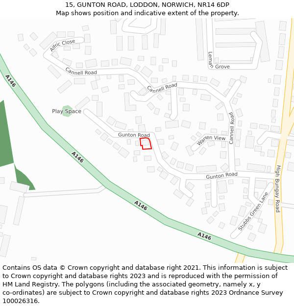 15, GUNTON ROAD, LODDON, NORWICH, NR14 6DP: Location map and indicative extent of plot