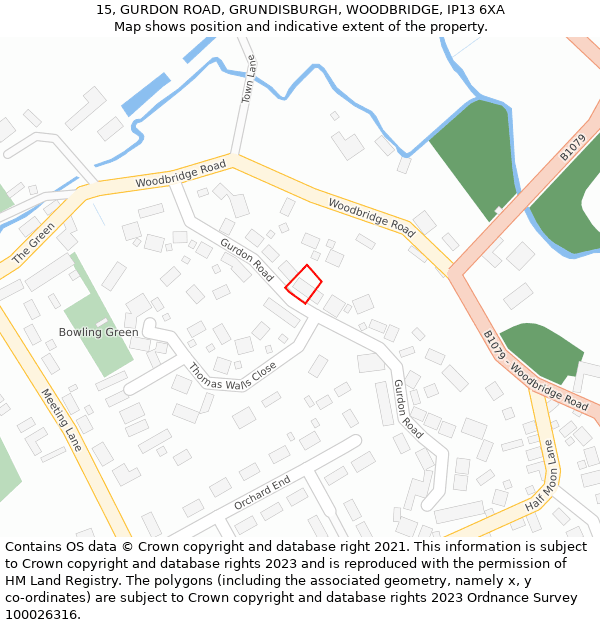 15, GURDON ROAD, GRUNDISBURGH, WOODBRIDGE, IP13 6XA: Location map and indicative extent of plot
