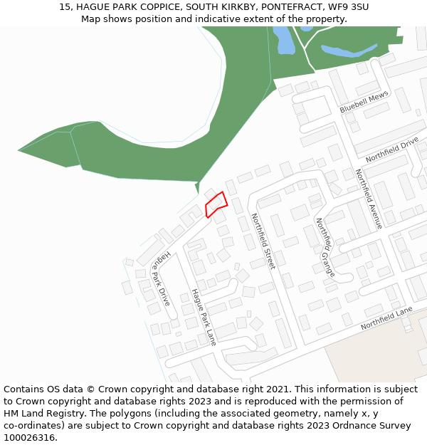 15, HAGUE PARK COPPICE, SOUTH KIRKBY, PONTEFRACT, WF9 3SU: Location map and indicative extent of plot