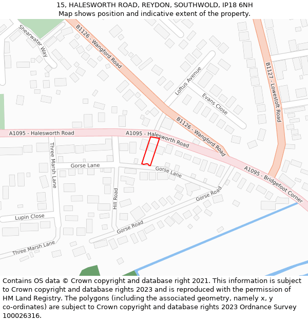 15, HALESWORTH ROAD, REYDON, SOUTHWOLD, IP18 6NH: Location map and indicative extent of plot