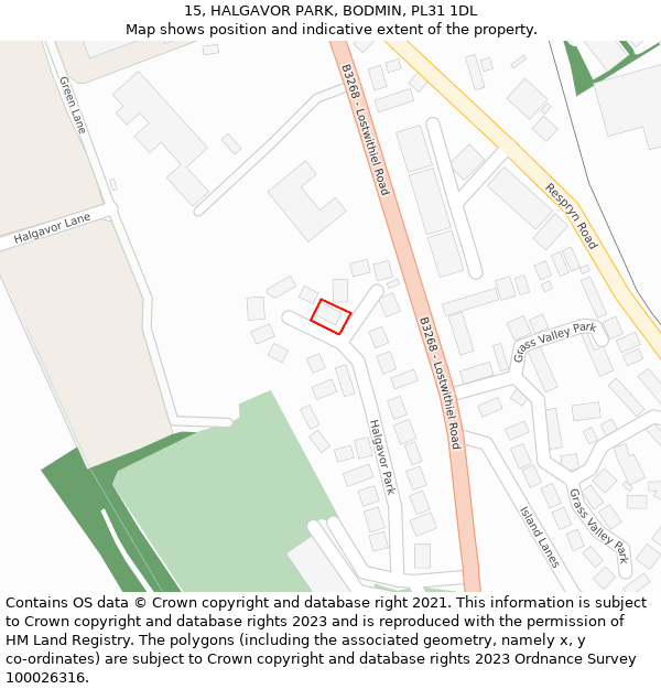 15, HALGAVOR PARK, BODMIN, PL31 1DL: Location map and indicative extent of plot