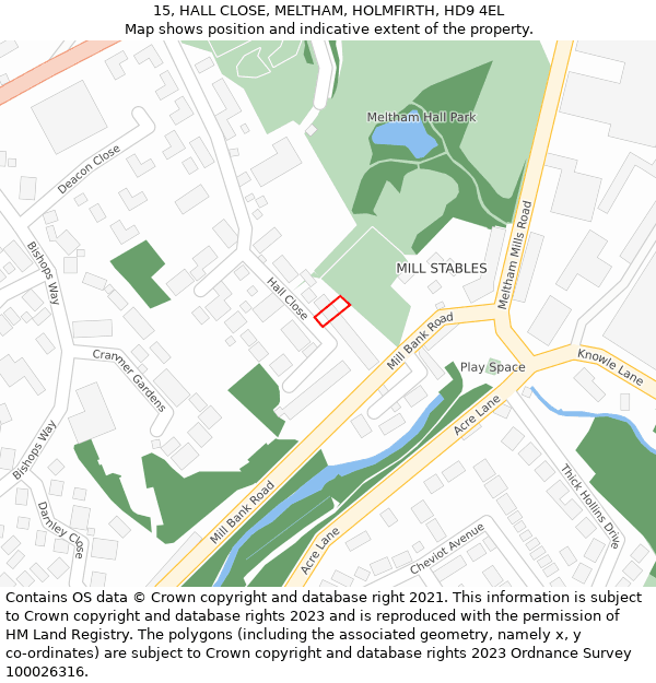 15, HALL CLOSE, MELTHAM, HOLMFIRTH, HD9 4EL: Location map and indicative extent of plot