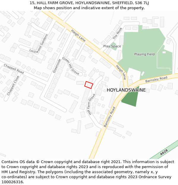 15, HALL FARM GROVE, HOYLANDSWAINE, SHEFFIELD, S36 7LJ: Location map and indicative extent of plot