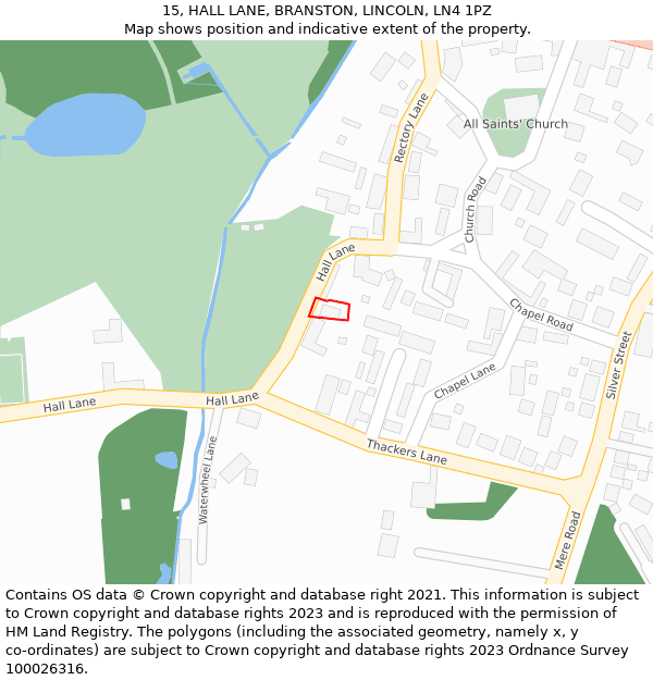 15, HALL LANE, BRANSTON, LINCOLN, LN4 1PZ: Location map and indicative extent of plot