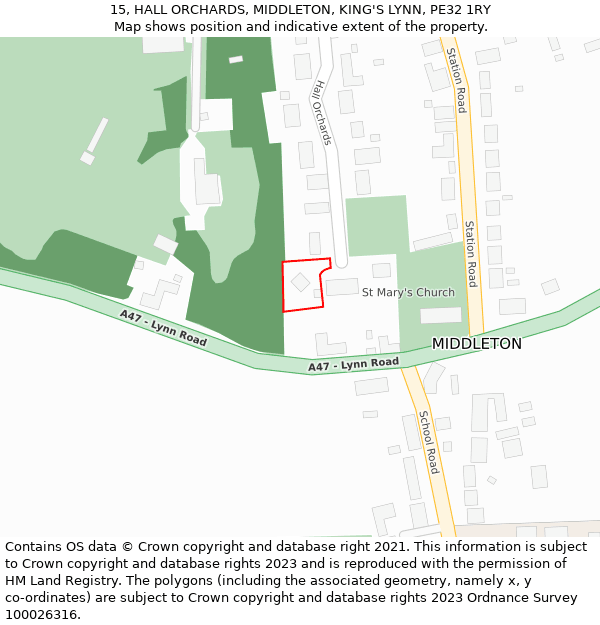 15, HALL ORCHARDS, MIDDLETON, KING'S LYNN, PE32 1RY: Location map and indicative extent of plot