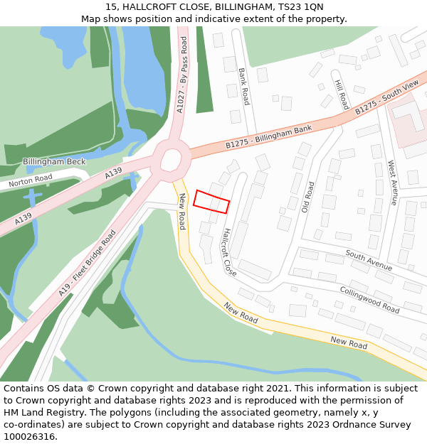 15, HALLCROFT CLOSE, BILLINGHAM, TS23 1QN: Location map and indicative extent of plot