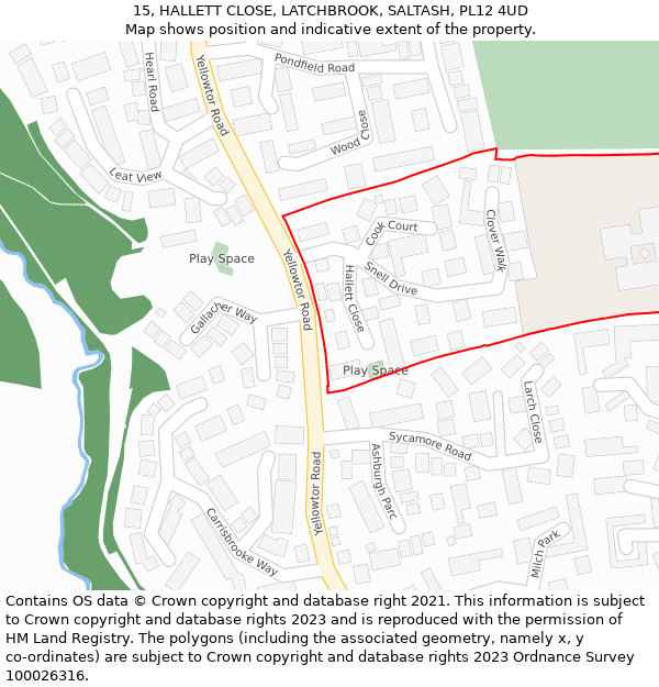 15, HALLETT CLOSE, LATCHBROOK, SALTASH, PL12 4UD: Location map and indicative extent of plot