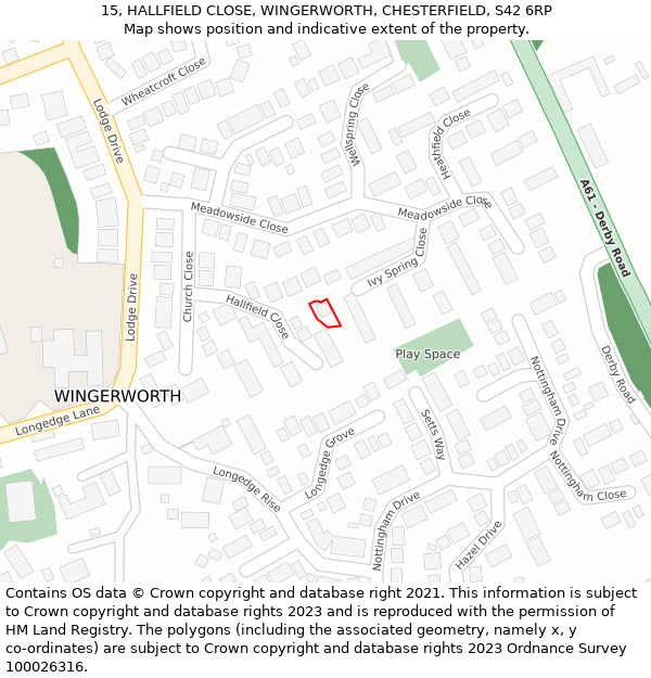 15, HALLFIELD CLOSE, WINGERWORTH, CHESTERFIELD, S42 6RP: Location map and indicative extent of plot