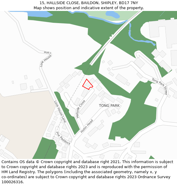 15, HALLSIDE CLOSE, BAILDON, SHIPLEY, BD17 7NY: Location map and indicative extent of plot