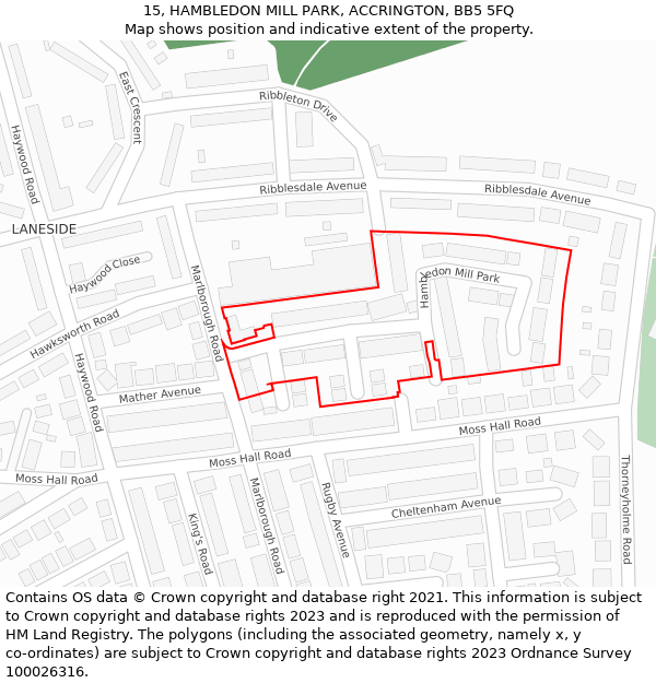 15, HAMBLEDON MILL PARK, ACCRINGTON, BB5 5FQ: Location map and indicative extent of plot