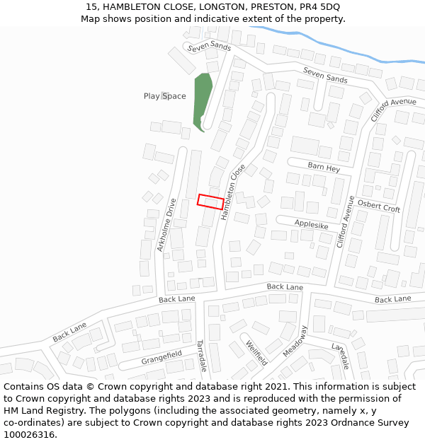 15, HAMBLETON CLOSE, LONGTON, PRESTON, PR4 5DQ: Location map and indicative extent of plot