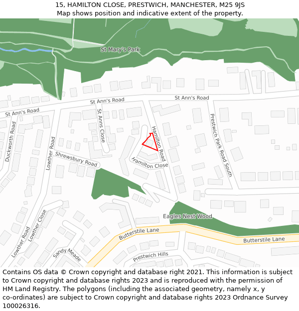 15, HAMILTON CLOSE, PRESTWICH, MANCHESTER, M25 9JS: Location map and indicative extent of plot