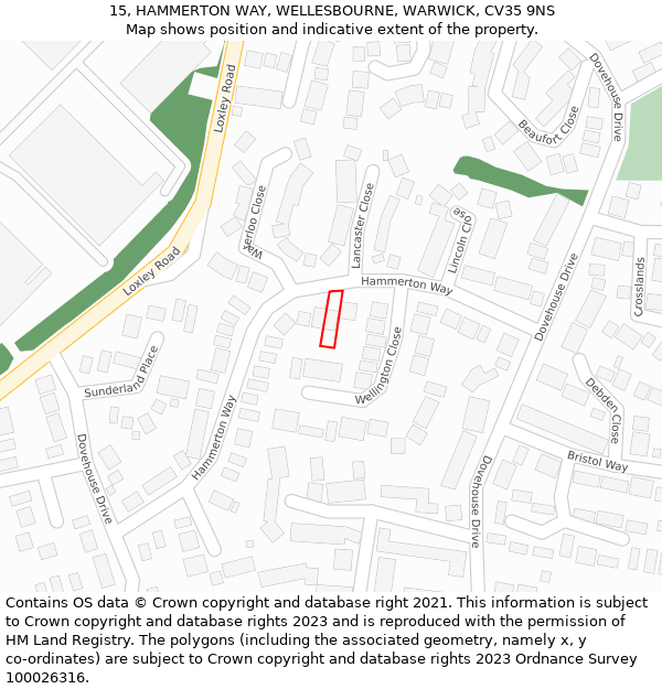 15, HAMMERTON WAY, WELLESBOURNE, WARWICK, CV35 9NS: Location map and indicative extent of plot