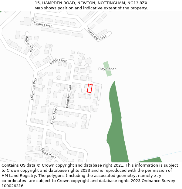 15, HAMPDEN ROAD, NEWTON, NOTTINGHAM, NG13 8ZX: Location map and indicative extent of plot