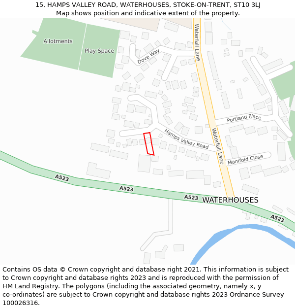 15, HAMPS VALLEY ROAD, WATERHOUSES, STOKE-ON-TRENT, ST10 3LJ: Location map and indicative extent of plot