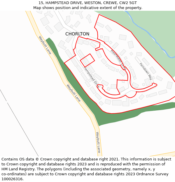 15, HAMPSTEAD DRIVE, WESTON, CREWE, CW2 5GT: Location map and indicative extent of plot