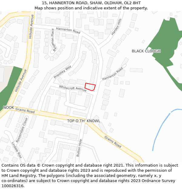 15, HANNERTON ROAD, SHAW, OLDHAM, OL2 8HT: Location map and indicative extent of plot