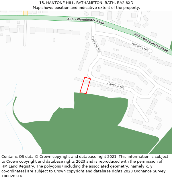 15, HANTONE HILL, BATHAMPTON, BATH, BA2 6XD: Location map and indicative extent of plot