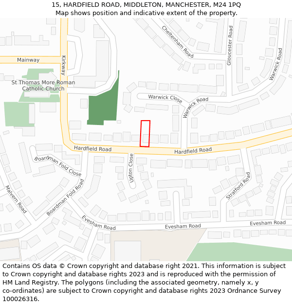 15, HARDFIELD ROAD, MIDDLETON, MANCHESTER, M24 1PQ: Location map and indicative extent of plot