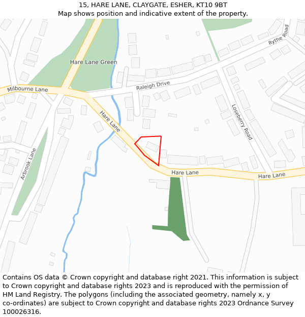 15, HARE LANE, CLAYGATE, ESHER, KT10 9BT: Location map and indicative extent of plot