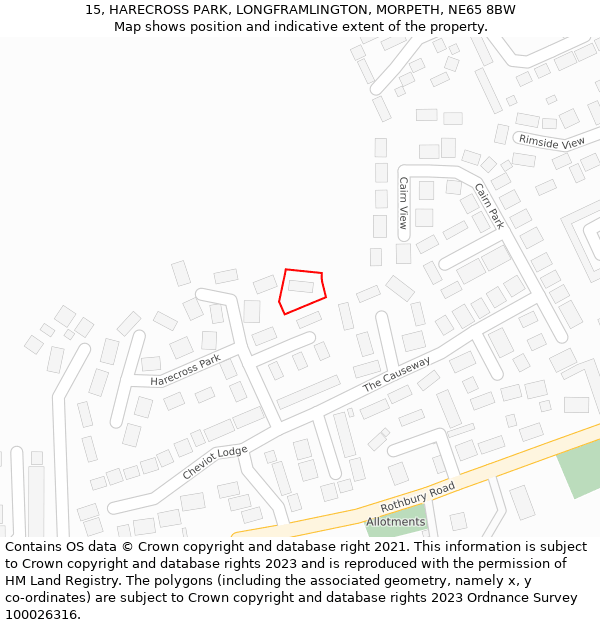 15, HARECROSS PARK, LONGFRAMLINGTON, MORPETH, NE65 8BW: Location map and indicative extent of plot