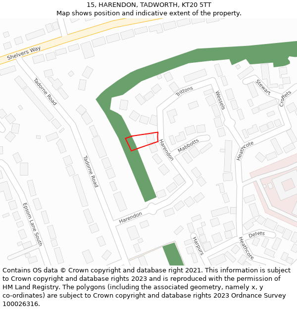 15, HARENDON, TADWORTH, KT20 5TT: Location map and indicative extent of plot