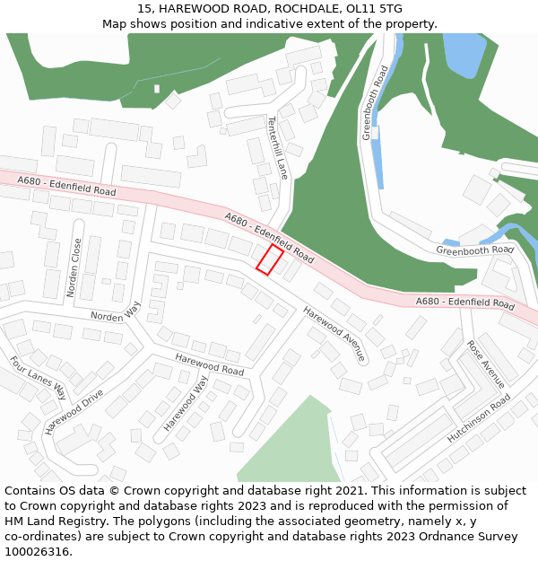 15, HAREWOOD ROAD, ROCHDALE, OL11 5TG: Location map and indicative extent of plot