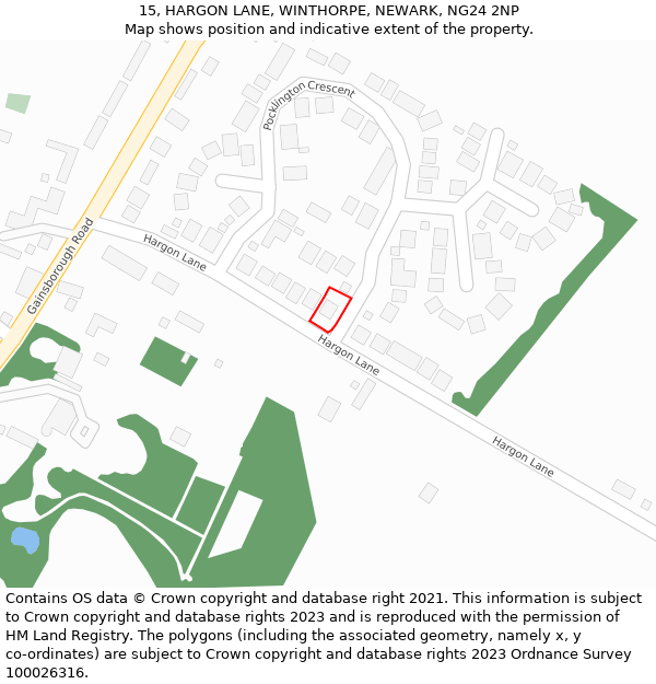 15, HARGON LANE, WINTHORPE, NEWARK, NG24 2NP: Location map and indicative extent of plot