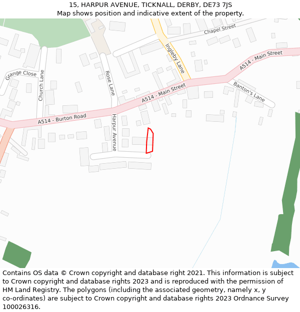 15, HARPUR AVENUE, TICKNALL, DERBY, DE73 7JS: Location map and indicative extent of plot