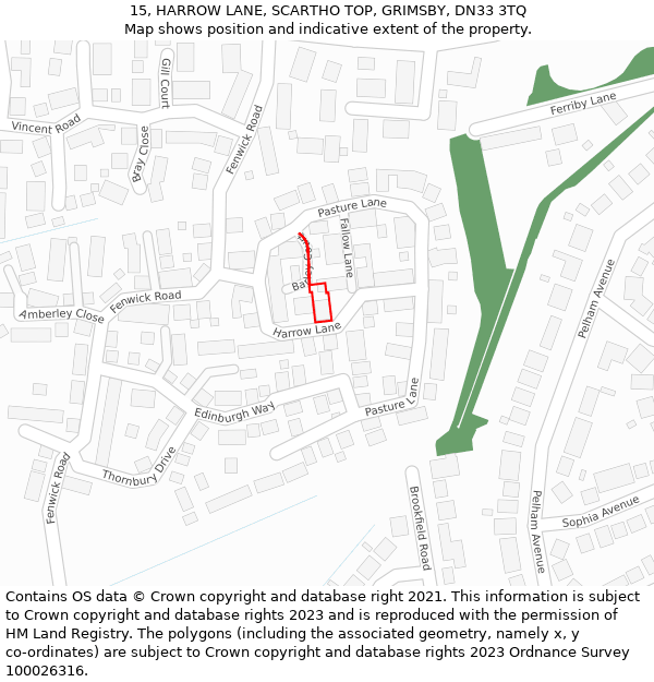 15, HARROW LANE, SCARTHO TOP, GRIMSBY, DN33 3TQ: Location map and indicative extent of plot