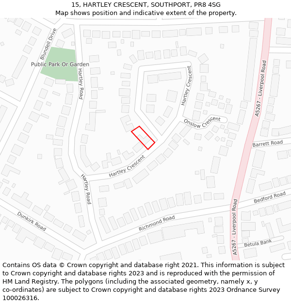 15, HARTLEY CRESCENT, SOUTHPORT, PR8 4SG: Location map and indicative extent of plot